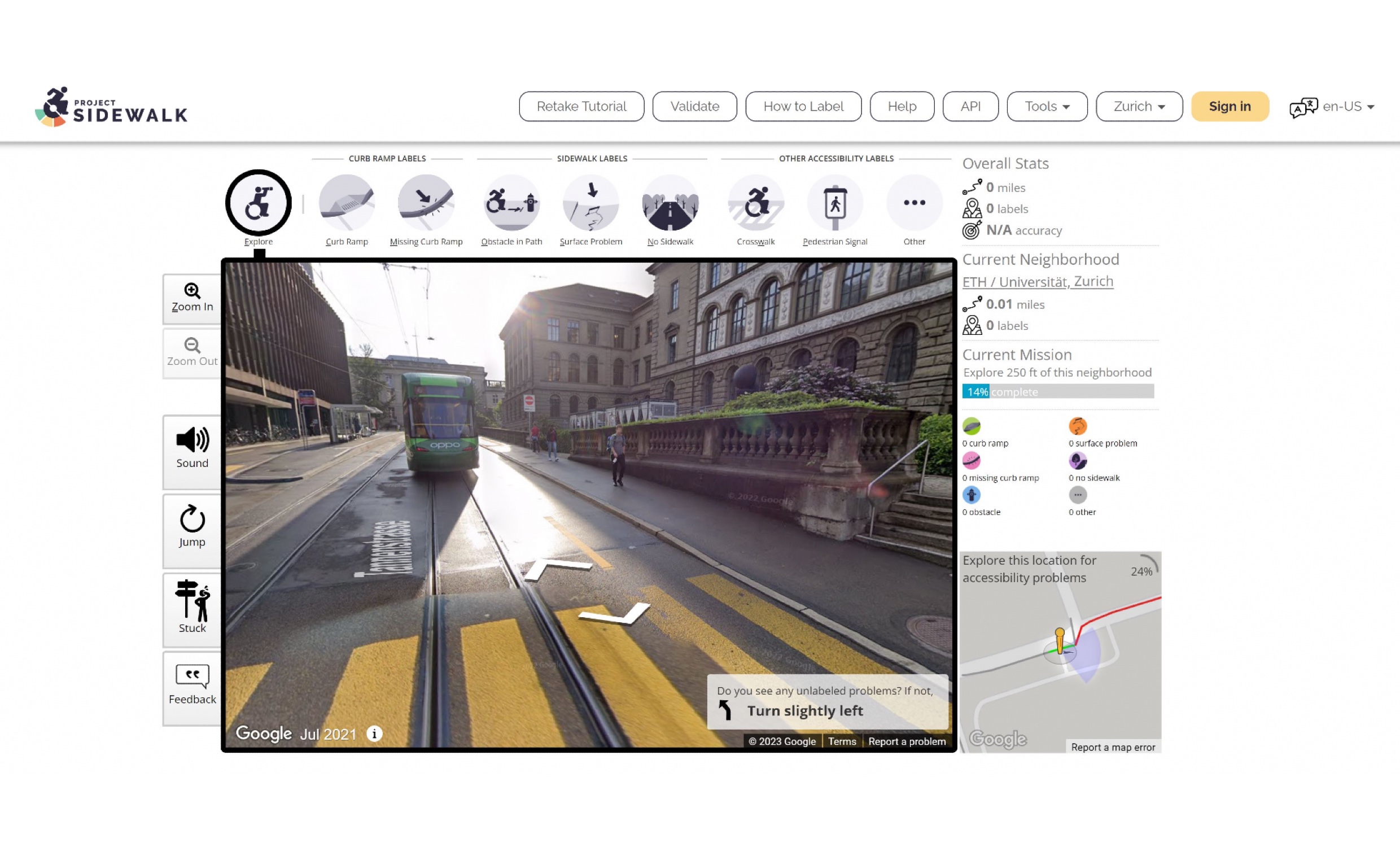 Project Sidewalk web tool facilitates virtual accessibility audits of urban infrastructure in Zurich