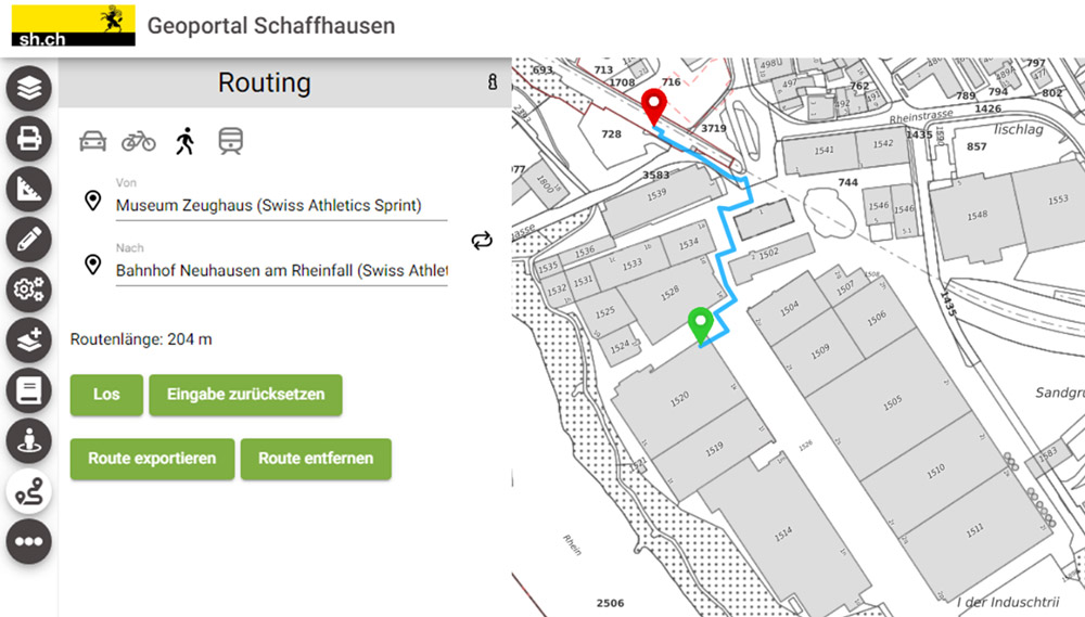 Eventspezifisches Routing via QR-Code im Geoportal SH für den Swiss Athlethic Sprint im SIG Areal Neuhausen