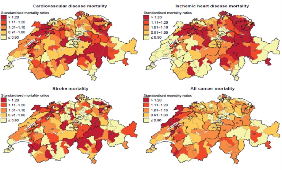 Does diet map with mortality? Ecological association of dietary patterns with chronic disease mortality and its spatial dependence in Switzerland