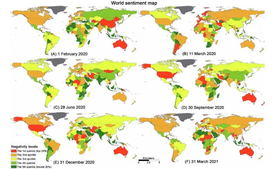 A global portrait of expressed mental health signals towards COVID-19 in social media space