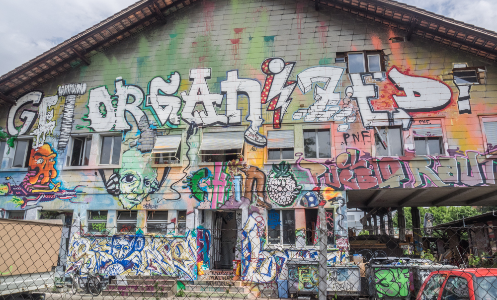 Graffiti at Koch Areal (occupied building), Zurich-Albisrieden, Switzerland