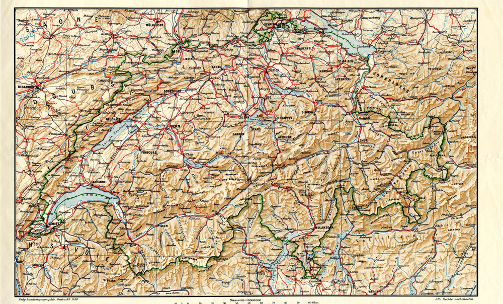 Karte der Schweiz 1929