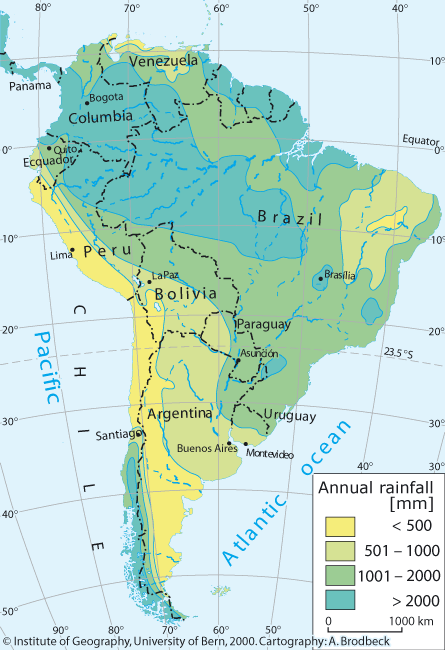 Map of Precipitation in South America 