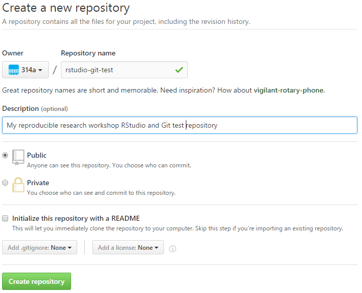 **Figure 3:** GitHub: Create a new repository